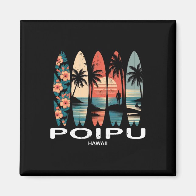 Poipu Beach Hawaii Surfboard Surfing Retro  Magnet (Front)
