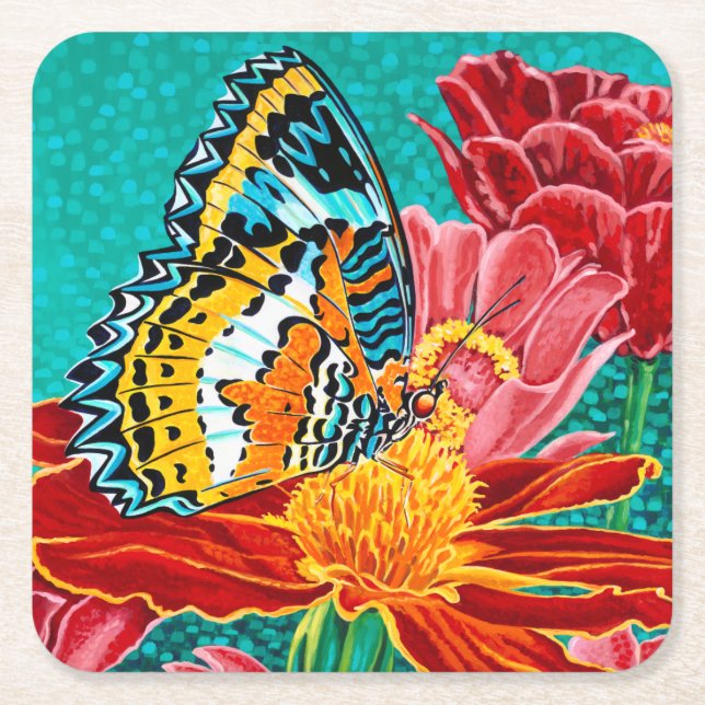Poised Butterfly I Square Paper Coaster (Front)
