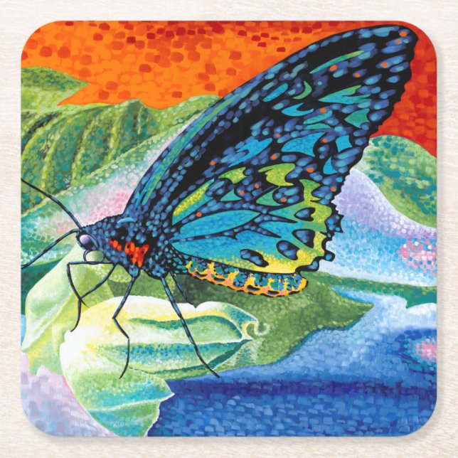 Poised Butterfly II Square Paper Coaster (Front)