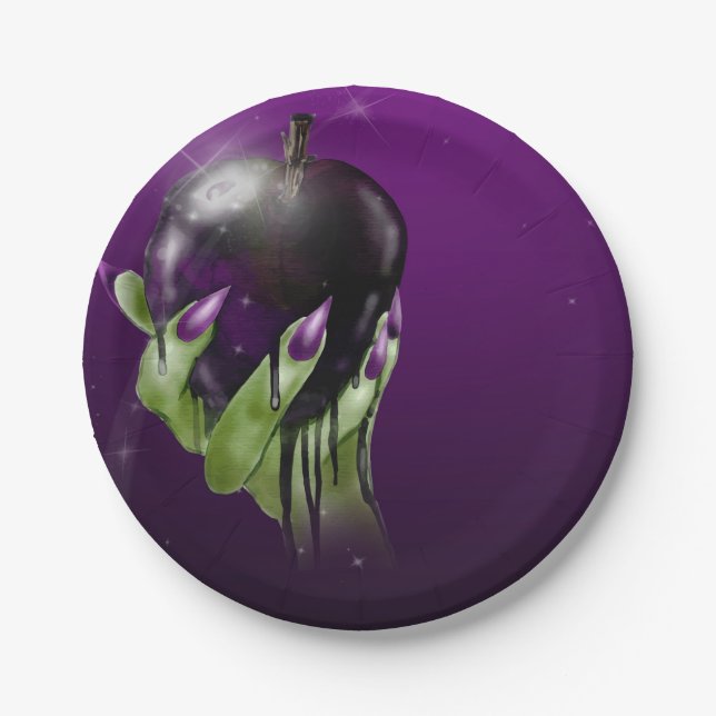 Poison Apple Wicked Witch Purple Halloween Party  Paper Plate (Front)