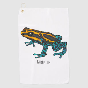 Poison dart frog cartoon illustration golf towel
