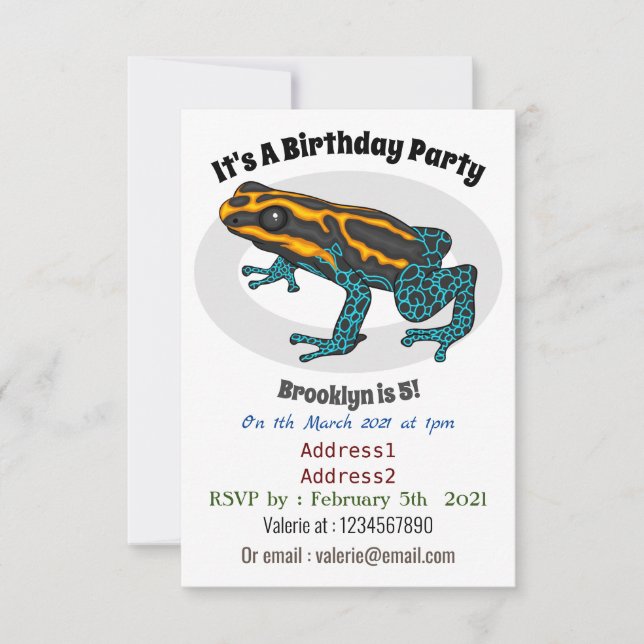 Poison dart frog cartoon illustration  invitation (Front)