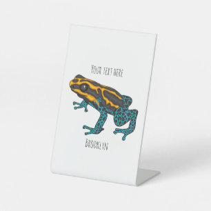 Poison dart frog cartoon illustration pedestal sign