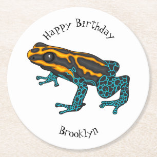 Poison dart frog cartoon illustration round paper coaster
