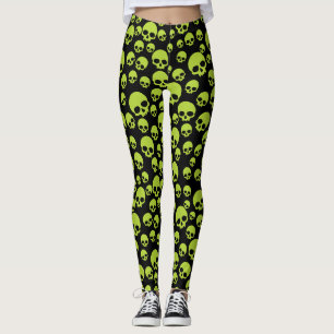 Poison Green Random Skulls Pattern Leggings
