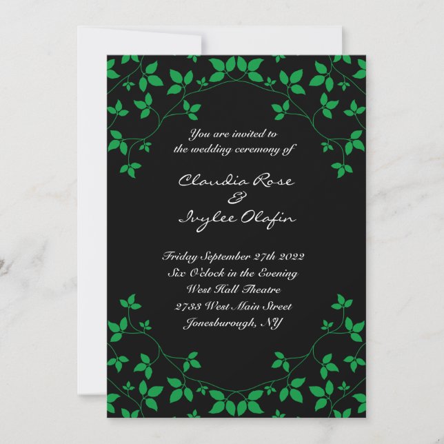 Poison Ivy Black & Green Gothic Wedding Invitation (Front)