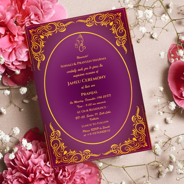 Poite Janeu Upanayanam Hindu Holy Thread Blue Gold Invitation (Creator Uploaded)