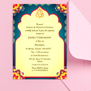 Poite Janeu Upanayanam Hindu Holy Thread Blue Gold Invitation