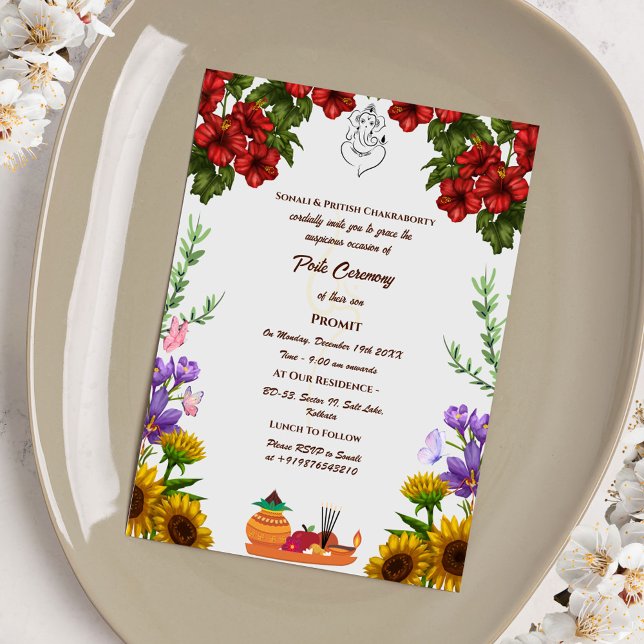 Poite Janeu Upanayanam Hindu Holy Thread Floral Invitation (Creator Uploaded)