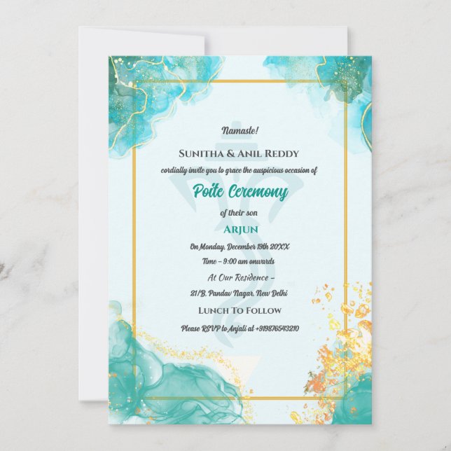 Poite Upanayanam Hindu Holy Thread Janeu Ceremony Invitation (Front)