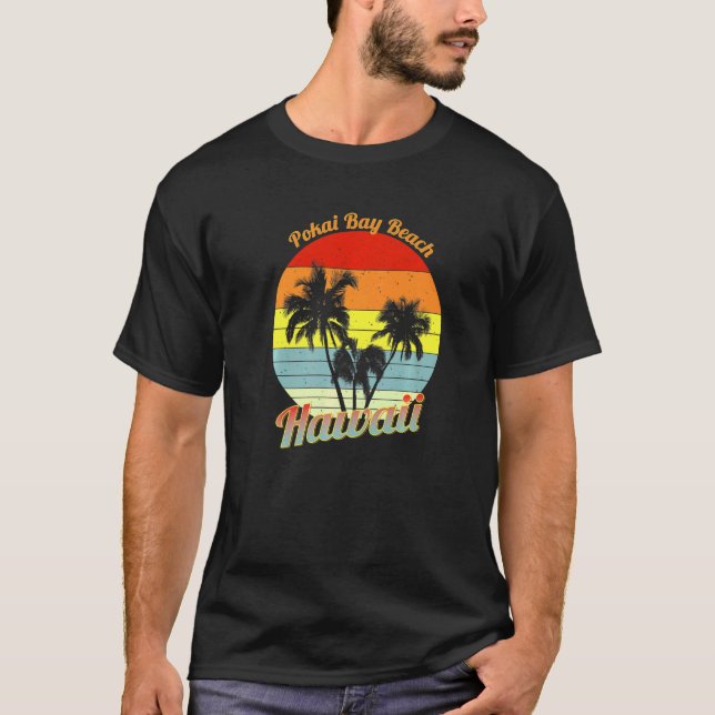 Pokai Bay Beach Hawaii Retro Tropical Palm Trees V T-Shirt (Front)