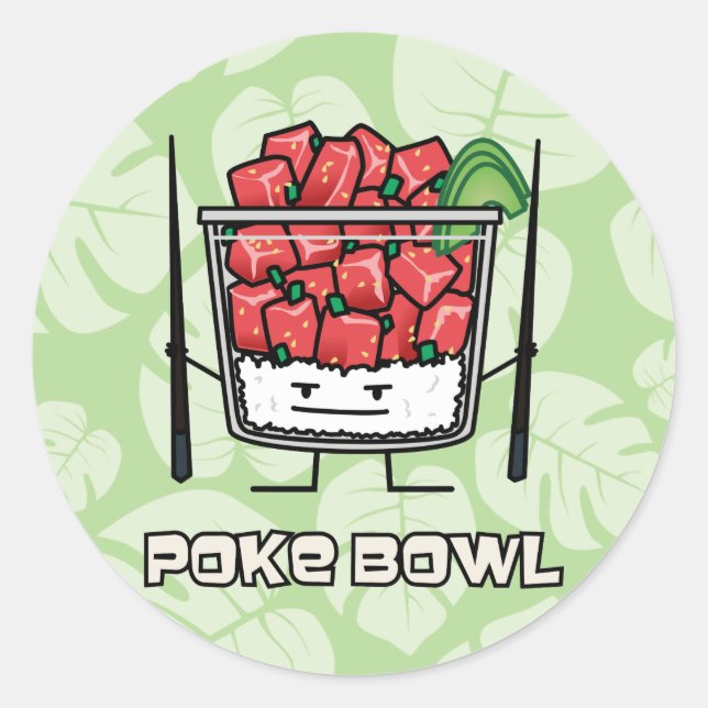 Poke bowl Hawaii raw fish salad chopsticks aku Classic Round Sticker (Front)