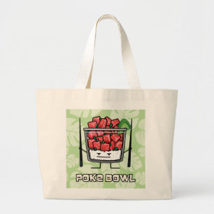 Poke bowl Hawaii raw fish salad chopsticks aku Large Tote Bag