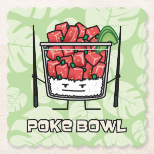 Poke bowl Hawaii raw fish salad chopsticks aku Paper Coaster