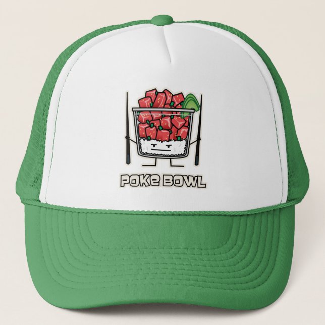 Poke bowl Hawaii raw fish salad chopsticks aku Trucker Hat (Front)