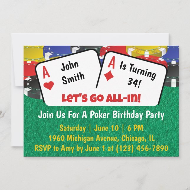 Poker Aces Birthday Party Invitation (Front)