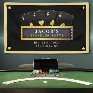 Poker Aces Black & Gold Bachelor Party Banner