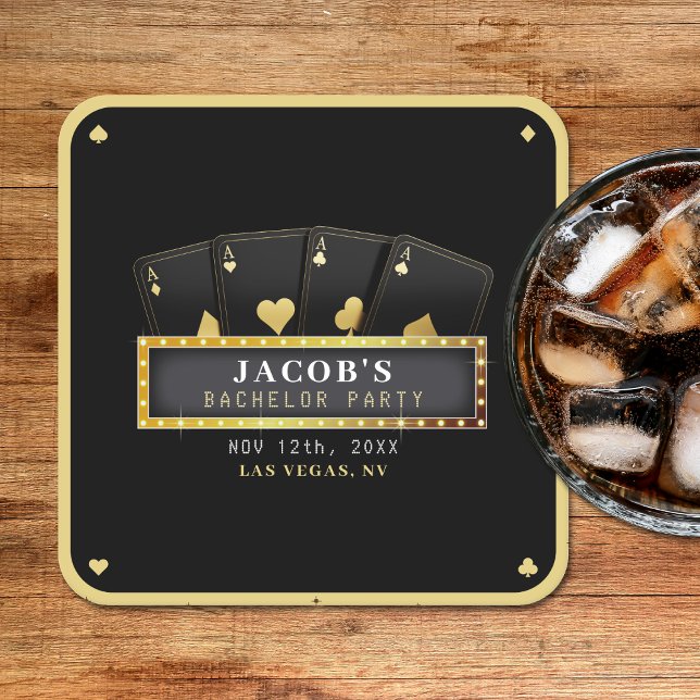Poker Aces Black & Gold Bachelor Party Square Paper Coaster (Poker Aces Black & Gold Bachelor Party Square Paper Coaster
)
