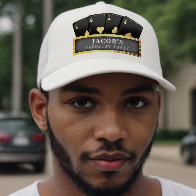 Poker Aces Black & Gold Bachelor Party Trucker Hat (Creator Uploaded)