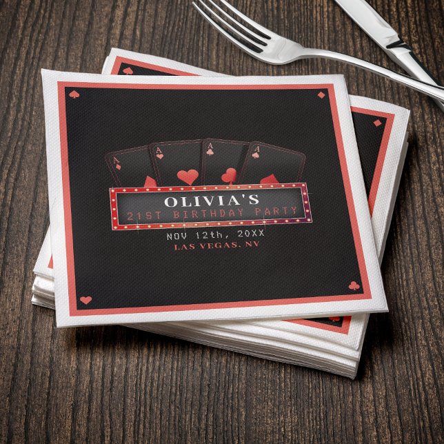 Poker Aces Red & Black 21st Birthday Party Napkin (Creator Uploaded)