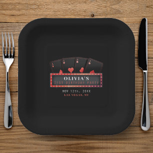Poker Aces Red & Black 21st Birthday Party Paper Plate