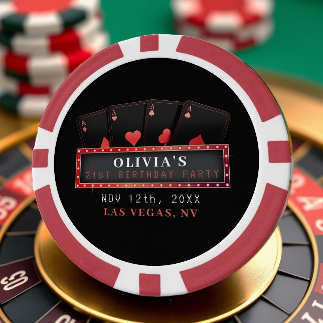 Poker Aces Red & Black 21st Birthday Party Poker Chips (Creator Uploaded)