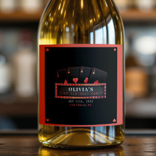Poker Aces Red & Black 21st Birthday Party Sparkling Wine Label