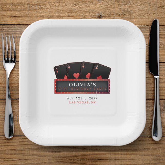 Poker Aces Red & Black 21st Birthday Party White Paper Plate (Poker Aces Red & Black 21st Birthday Party Paper Plates
)