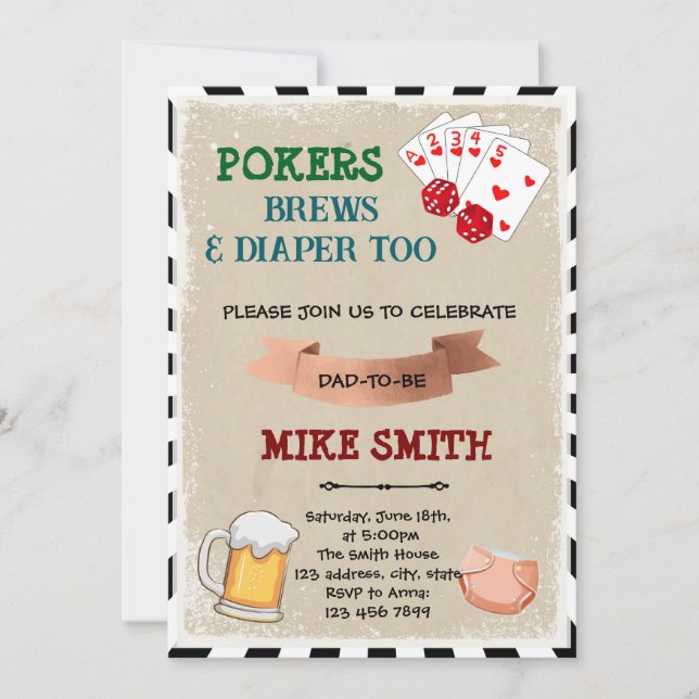 Poker and Beer Baby Shower Invitation (Front)