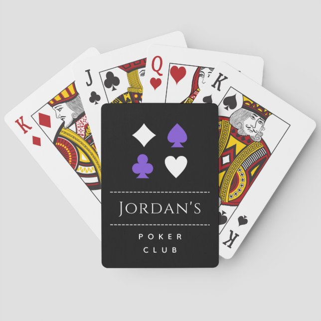 Poker Card Suit Symbols Black White Purple & Name (Back)