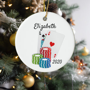 Poker Cards Casino Chips Gambling Ceramic Tree Decoration