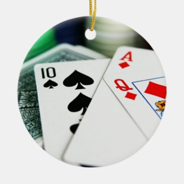 Poker Cards Ceramic Tree Decoration (Front)