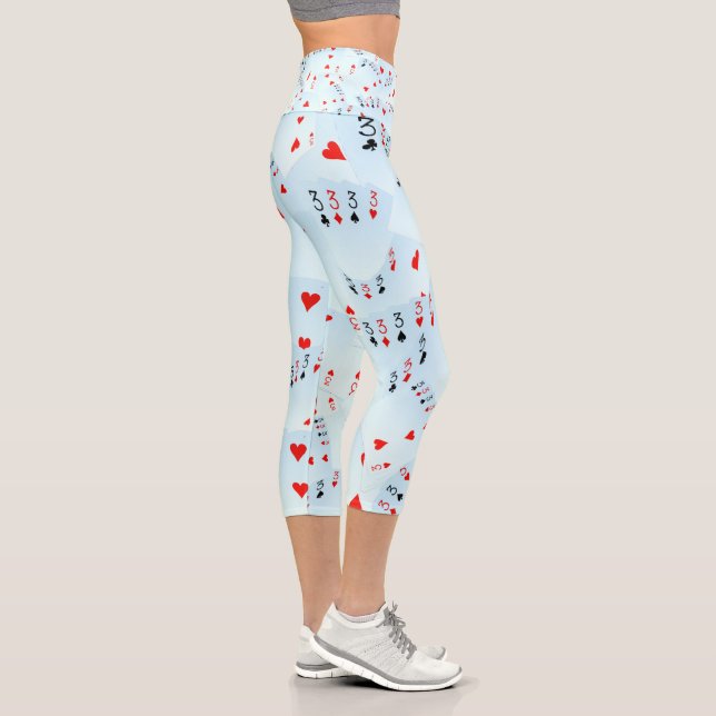 Poker Cards Quad Threes, Ladies Capri Leggings. Leggings (Right)