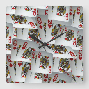 Poker Cards Queens Layered, Square Wall Clock