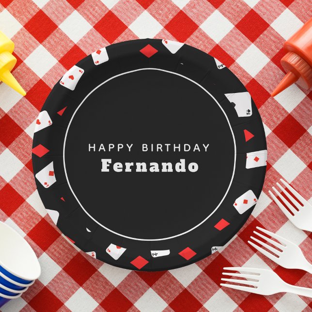 Poker Cards & Red Diamond Casino Birthday Paper Plate (Creator Uploaded)