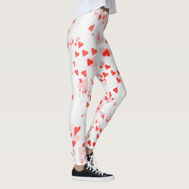 Poker Cards Royal Hearts Flush Pattern, Leggings (Right)