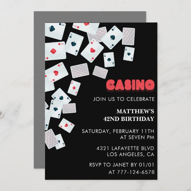 Poker Casino Playing card 42nd birthday invitation (Front/Back)