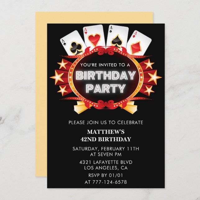 Poker Casino Playing card 42nd birthday invitation (Front/Back)