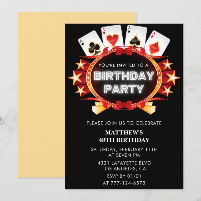 Poker Casino Playing card 49th birthday invitation (Front/Back)