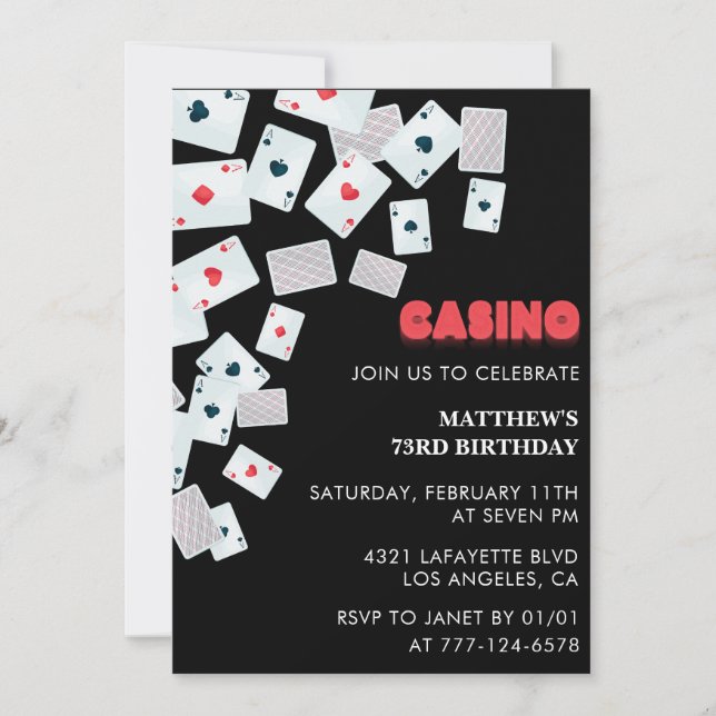 Poker Casino Playing card 73rd birthday invitation (Front)