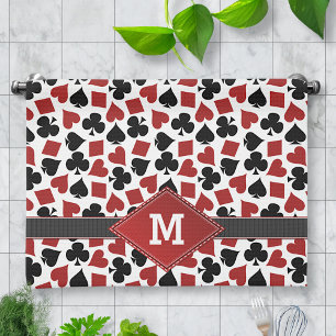 Poker Casino Suit Pattern Monogram Tea Towel
