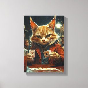Poker Cat in the Underground - Mysterious Feline Canvas Print