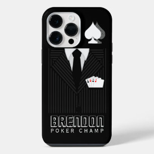 Poker Champ Black and Grey Pinstripe Suit Casino iPhone 14 Pro Max Case