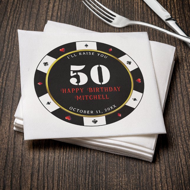 Poker Chip 50th Birthday Party Napkin (Creator Uploaded)