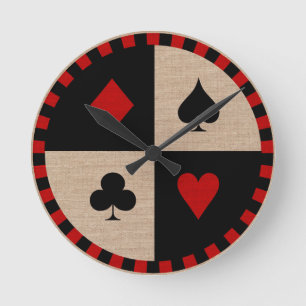Poker Chip Card Suits Round Clock