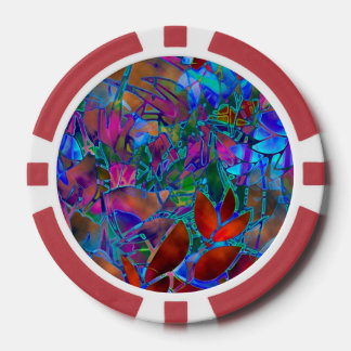 Poker Chip Floral Abstract Stained Glass