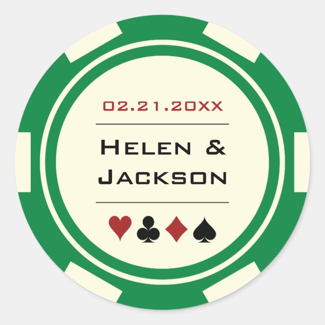 Poker Chip Green and White Classic Round Sticker (Front)