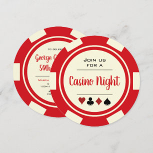 Poker Chip Red Off-White Casino Night Birthday Invitation