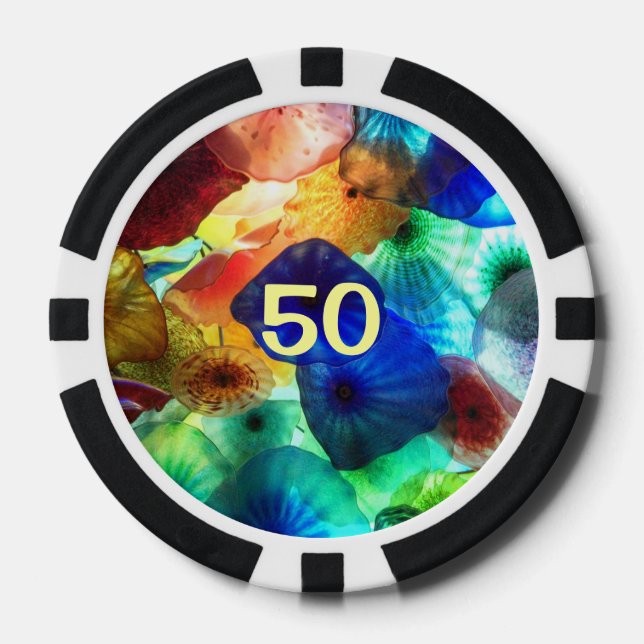 Poker Chips Stained Glass designs Gaming Gambling (Front)