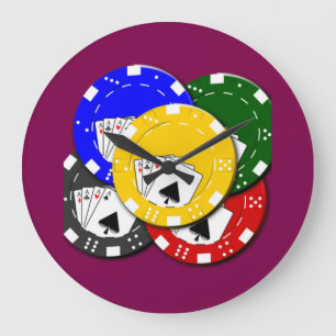 Poker Chips Stretched Canvas Print Large Clock